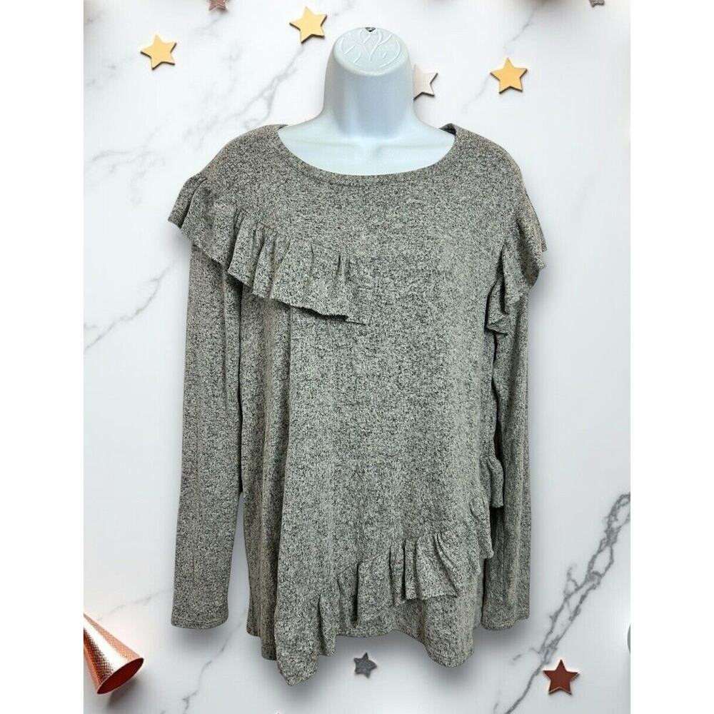 BP. Heather Gray Ruffle Blouse Sz Small Long-Sleeve Soft Pullover Top Casual